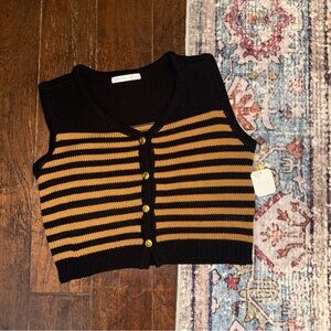 NWT Altar'd State Black and Tan Striped Knit Short Sleeve Sweater
